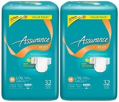 Assurance Stretch Briefs with Tabs, Ultimate Absorbency, Large/XL, 32 Count (2 Pack)